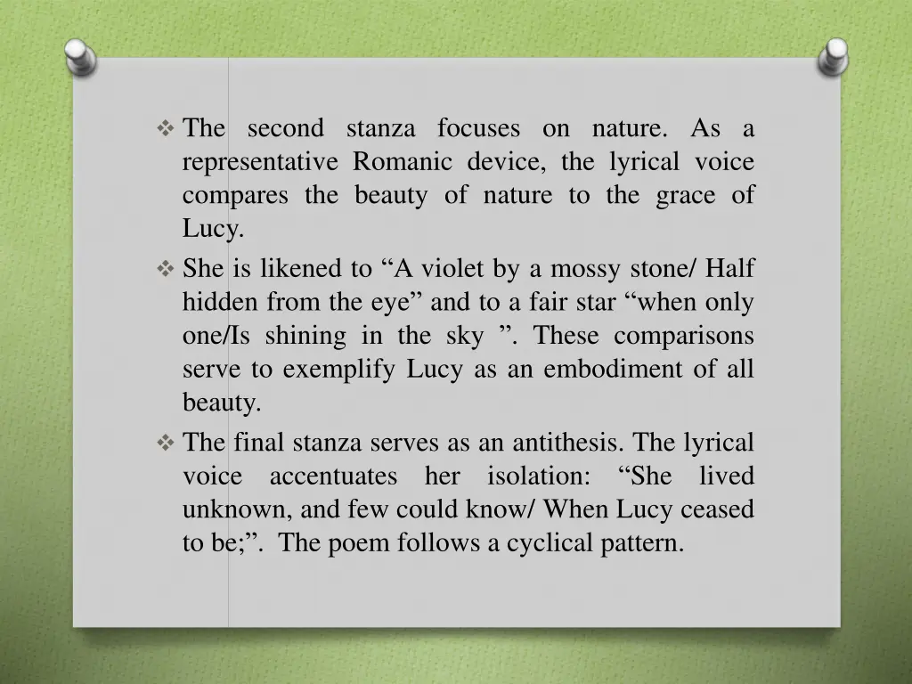 the second stanza focuses on nature