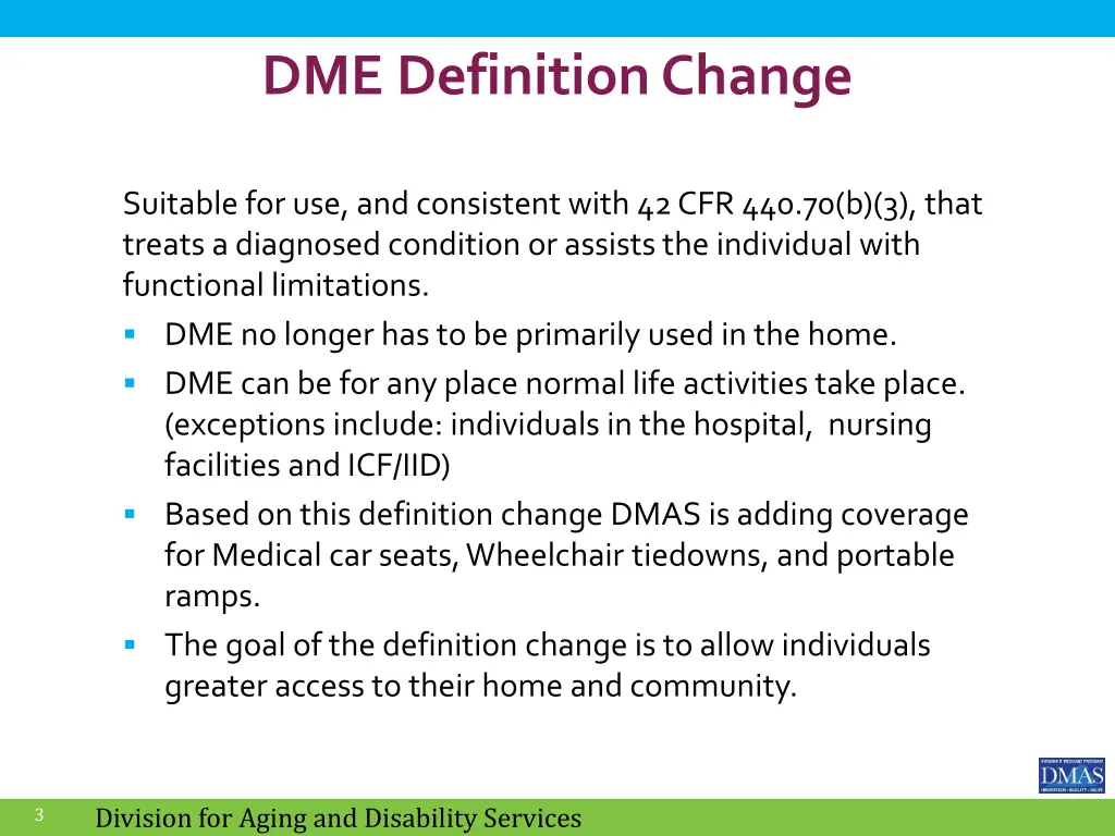 dme definition change