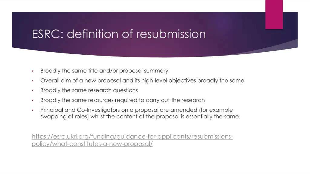 esrc definition of resubmission