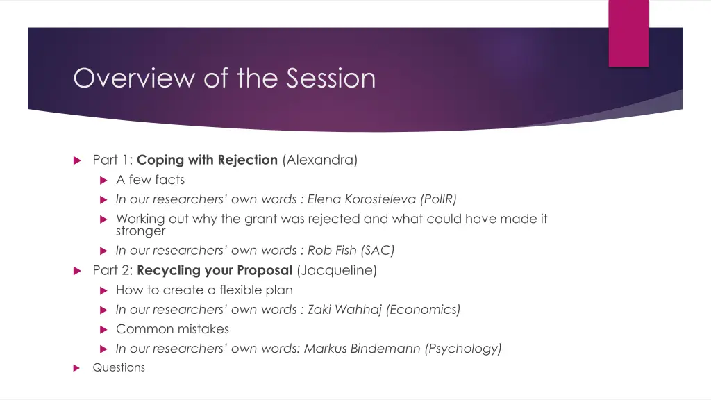 overview of the session