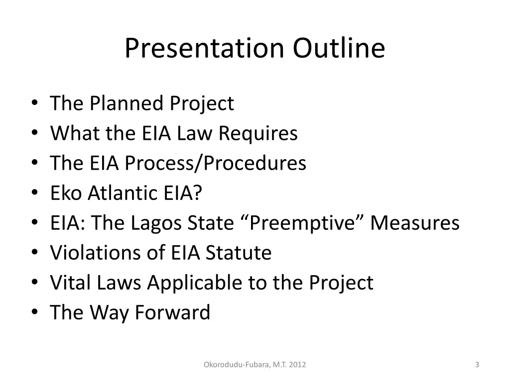 presentation outline