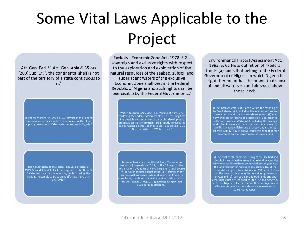 some vital laws applicable to the project