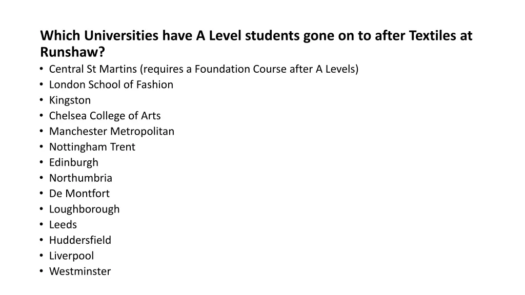 which universities have a level students gone