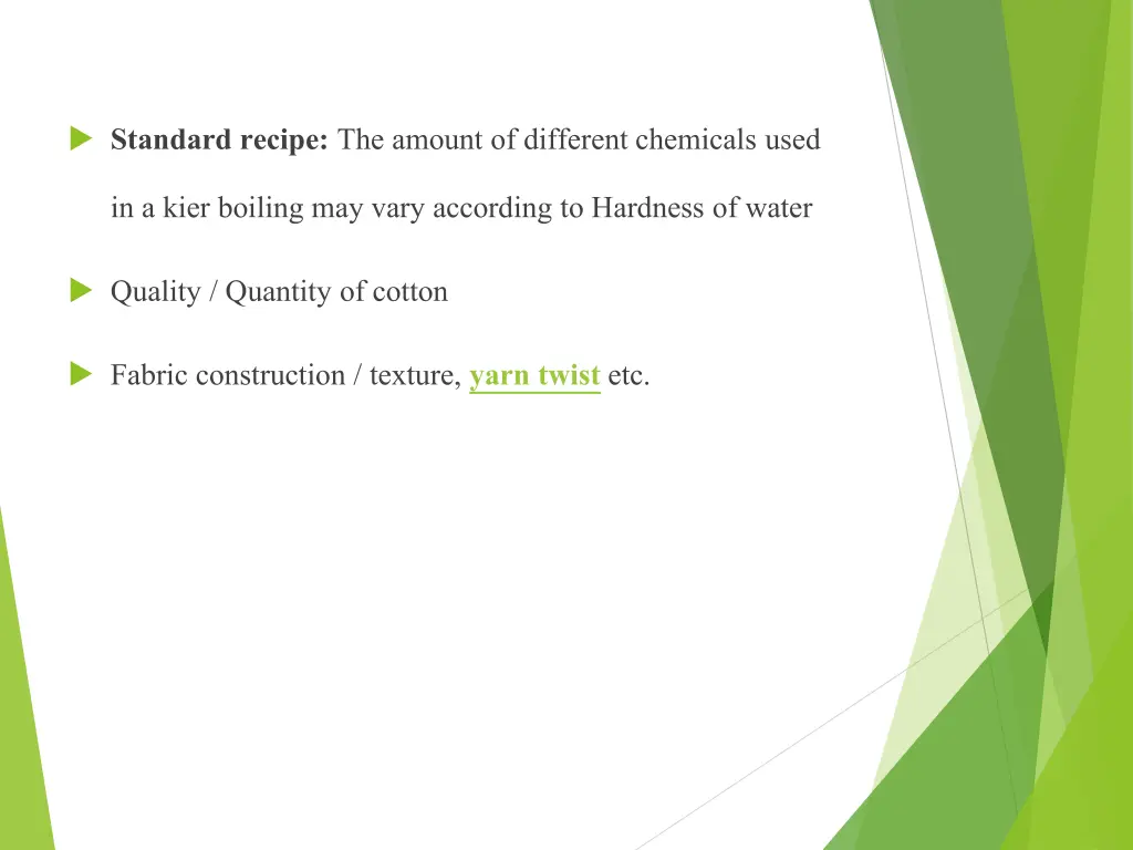 standard recipe the amount of different chemicals