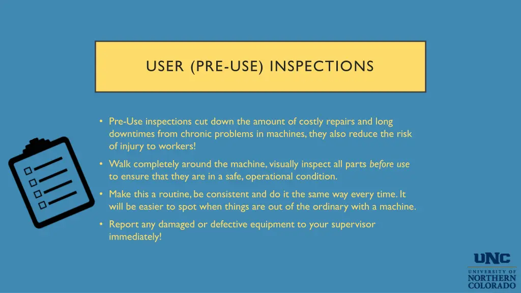 user pre use inspections