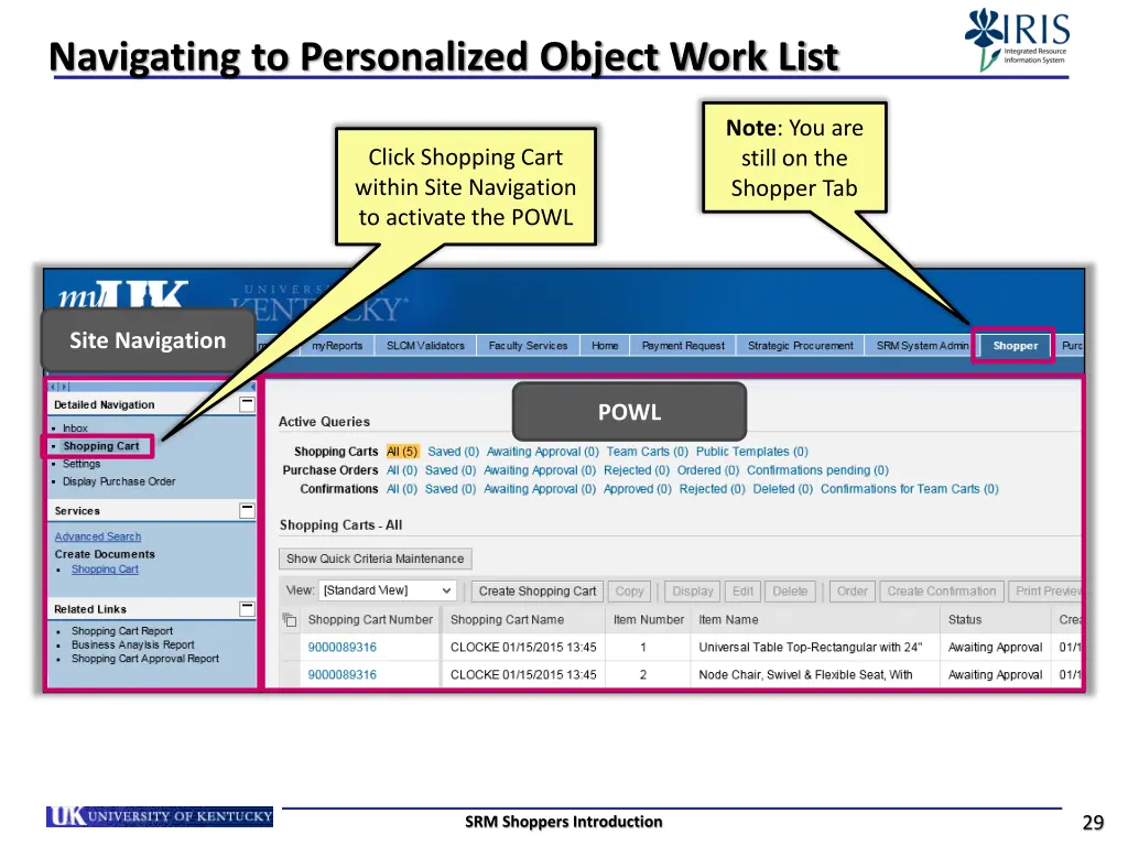 navigating to personalized object work list