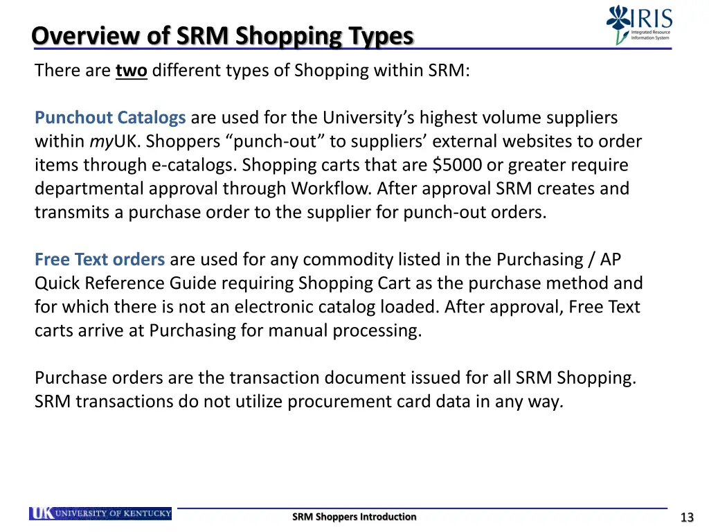 overview of srm shopping types