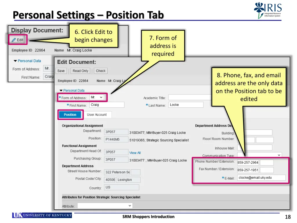 personal settings position tab