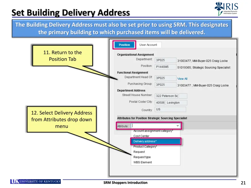 set building delivery address