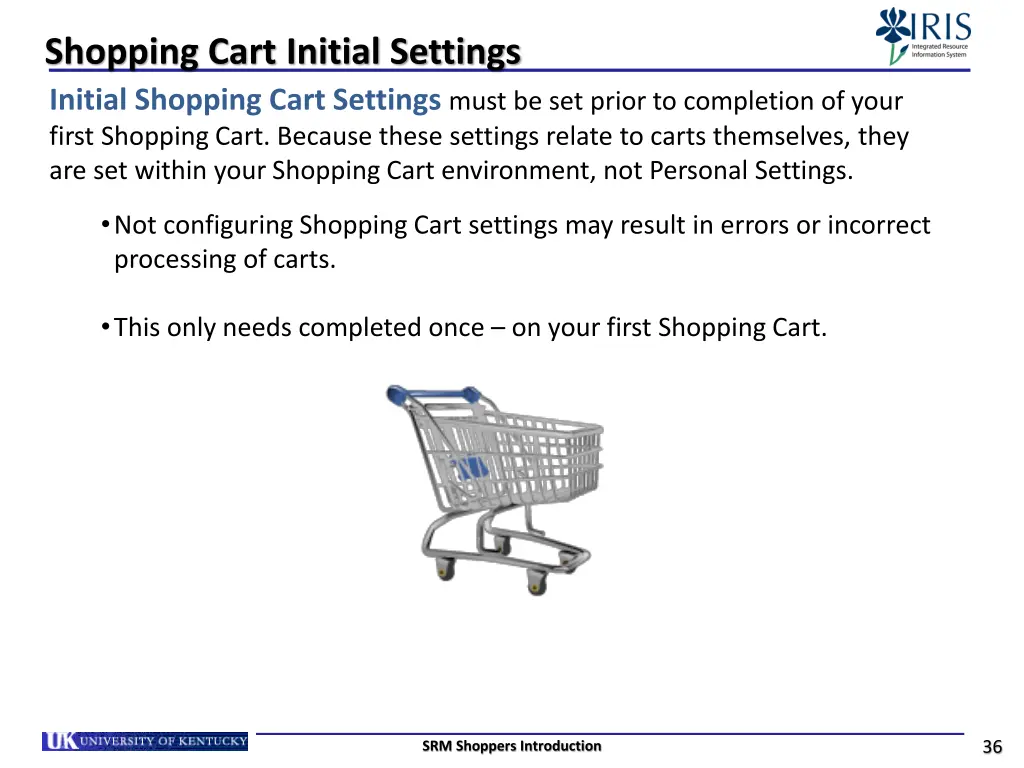 shopping cart initial settings initial shopping