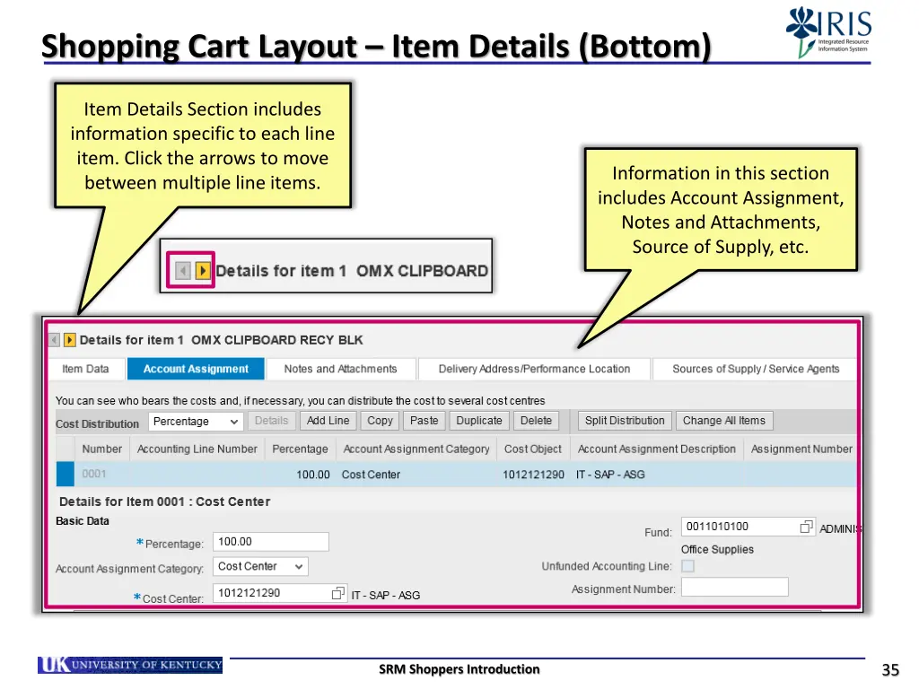 shopping cart layout item details bottom