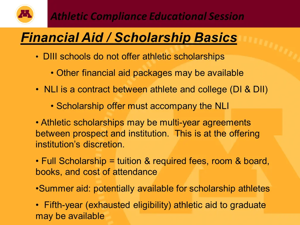 athletic compliance educational session financial