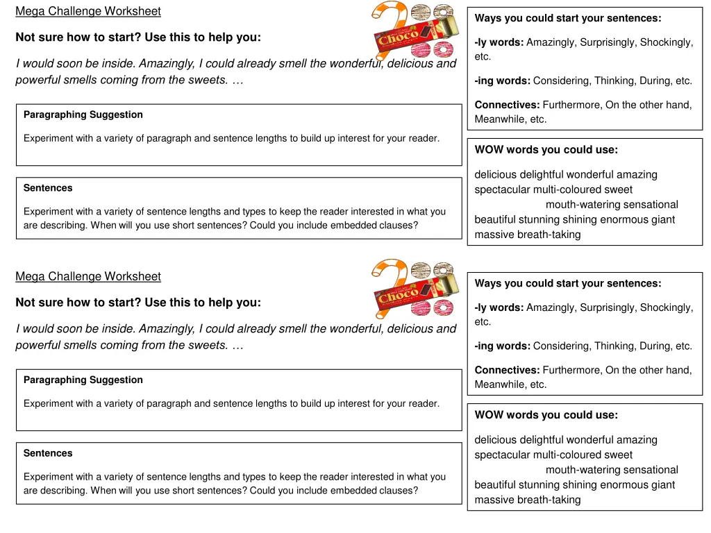 mega challenge worksheet