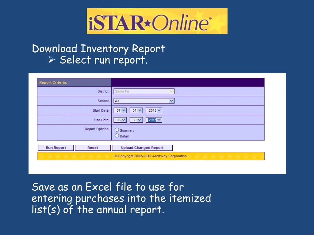 download inventory report select run report