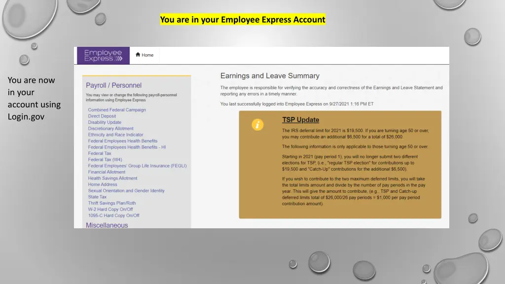 you are in your employee express account