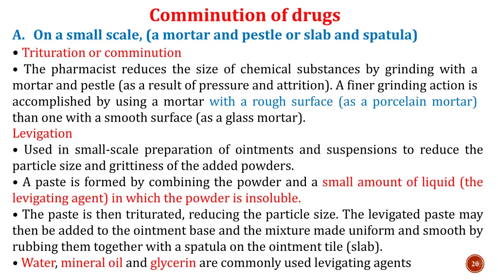 comminution of drugs