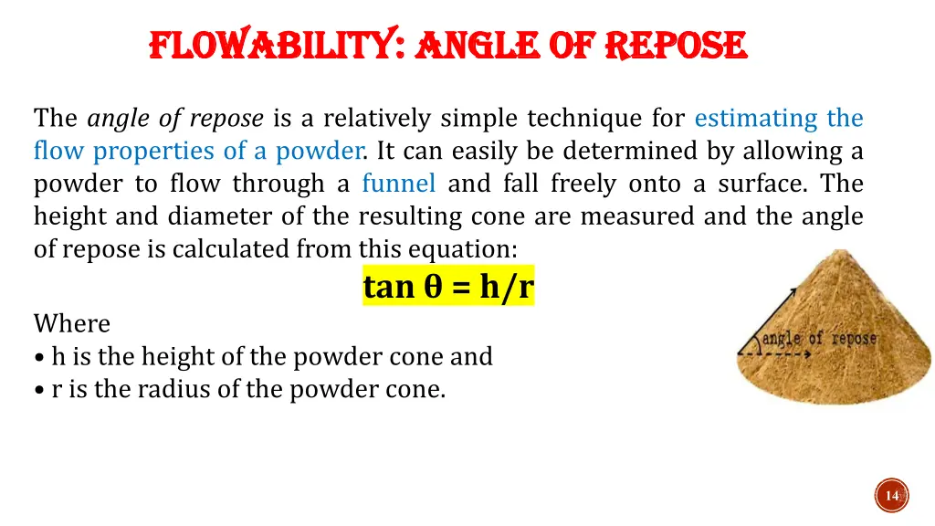 flowability angle of repose flowability angle