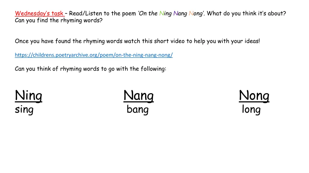 wednesday s task read listen to the poem