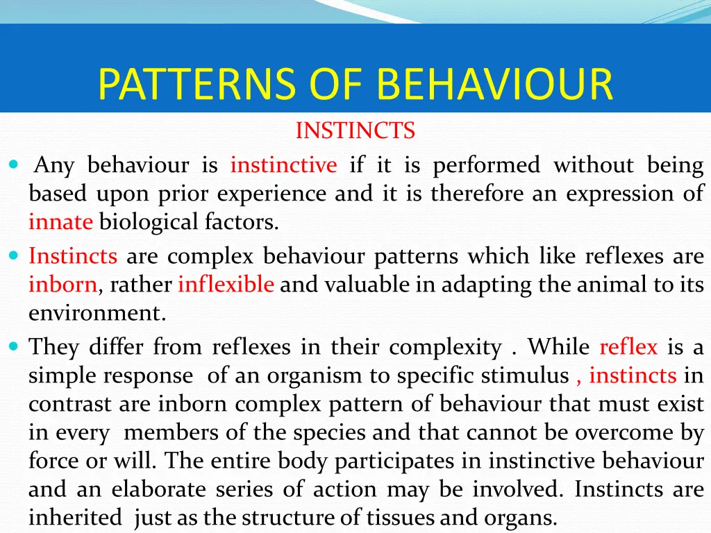 patterns of behaviour instincts any behaviour