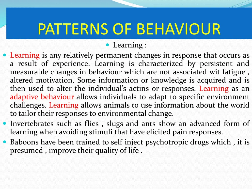 patterns of behaviour learning learning