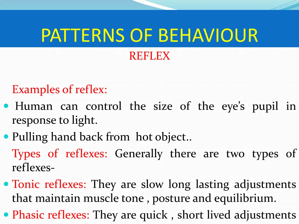 patterns of behaviour reflex