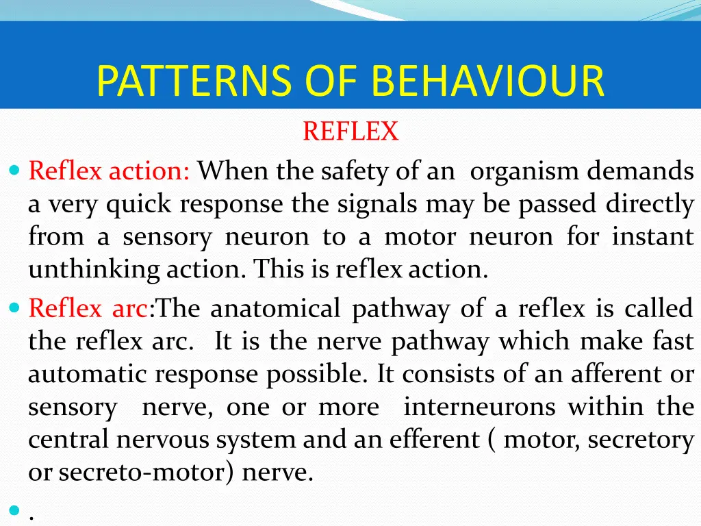 patterns of behaviour reflex reflex action when