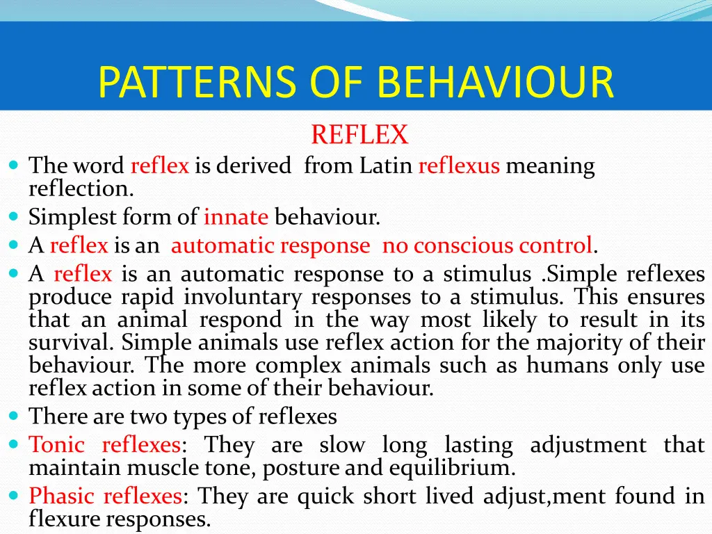 patterns of behaviour reflex the word reflex