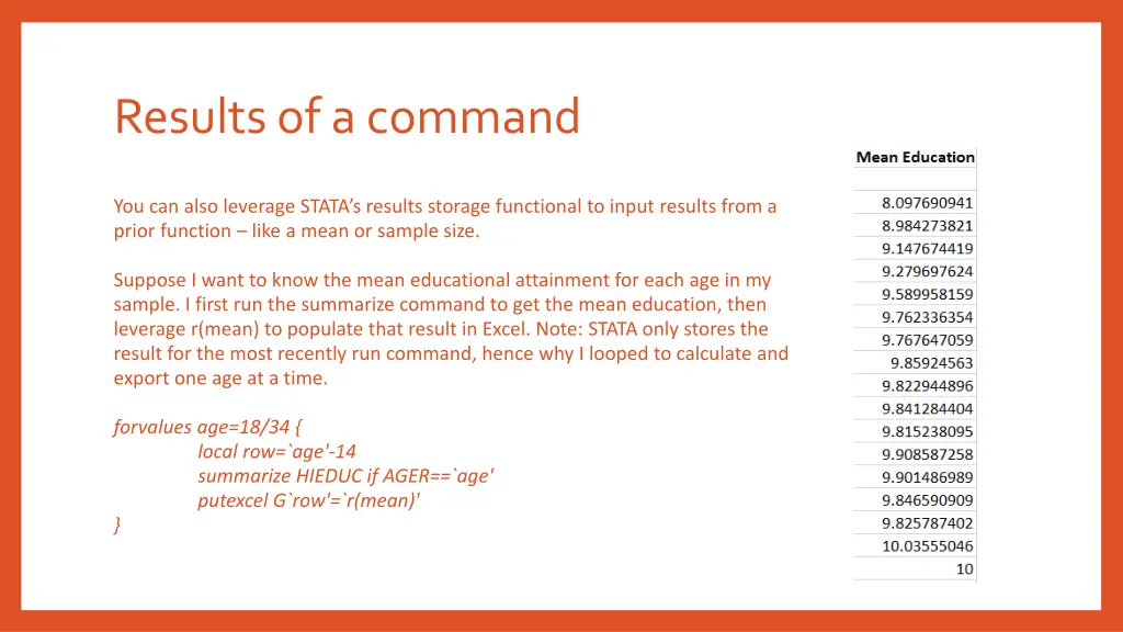 results of a command