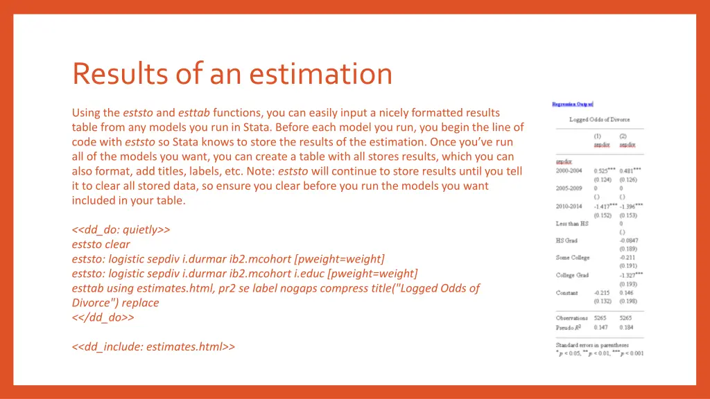 results of an estimation 1