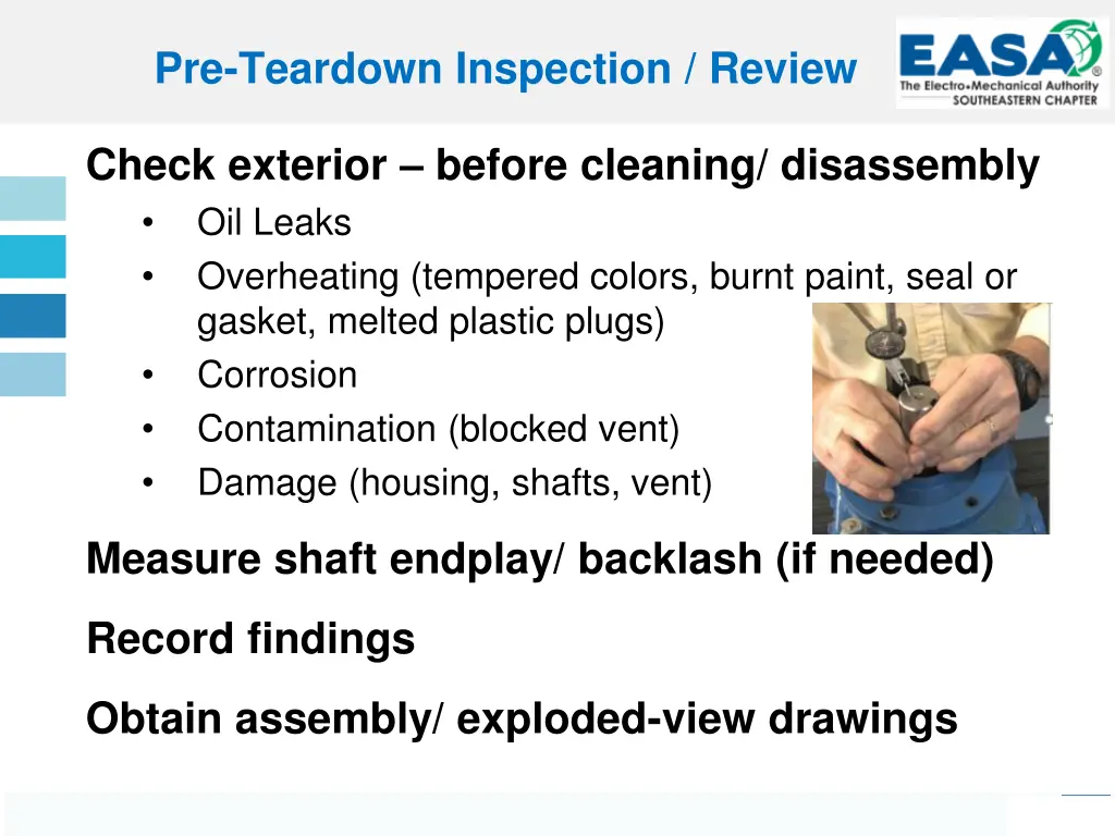 pre teardown inspection review