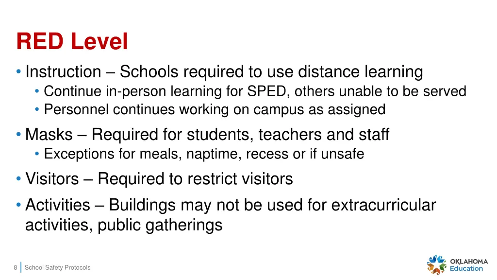 red level instruction schools required