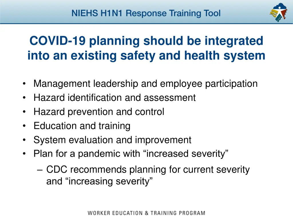 covid 19 planning should be integrated into