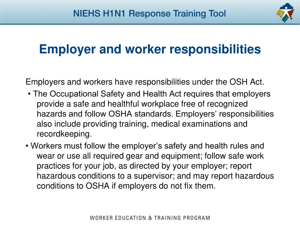 employer and worker responsibilities