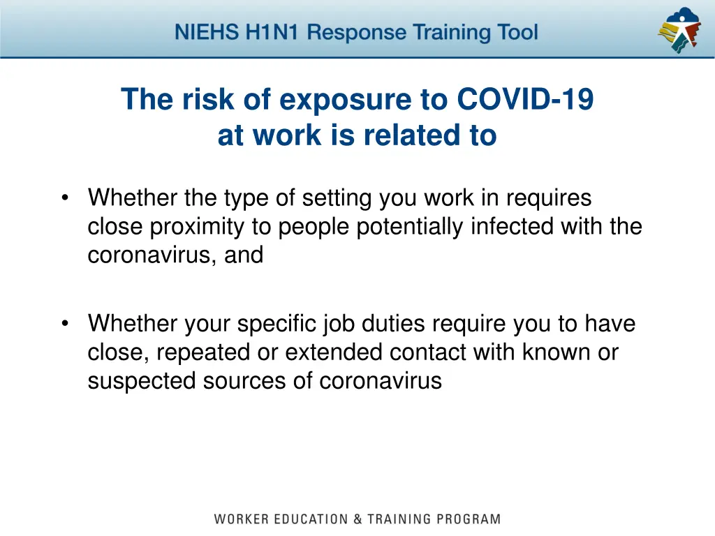 the risk of exposure to covid 19 at work