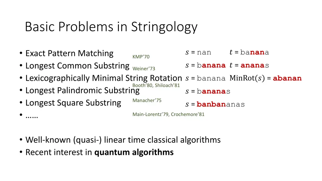 basic problems in stringology