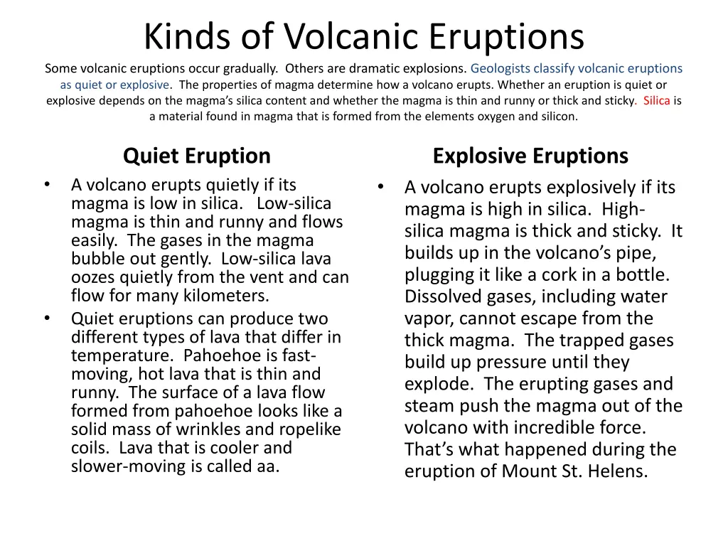 kinds of volcanic eruptions some volcanic