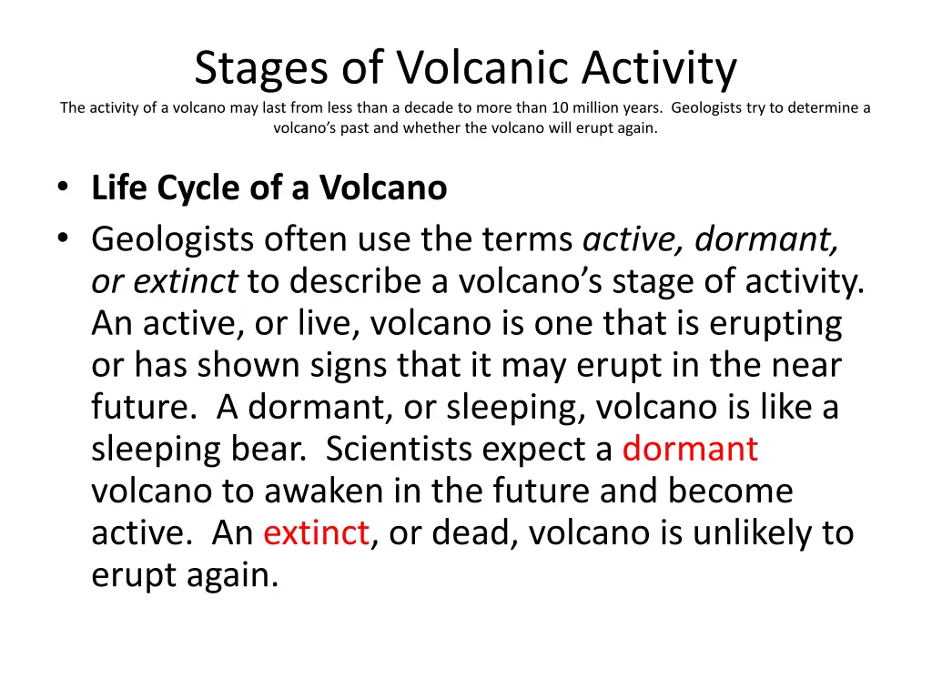 stages of volcanic activity the activity