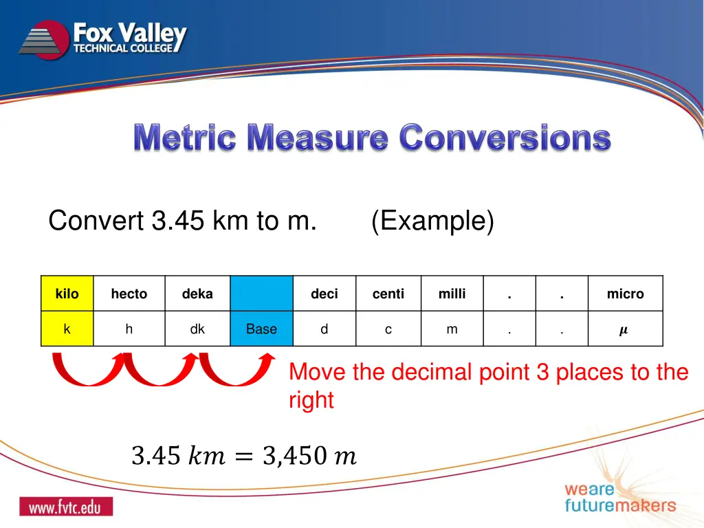 convert 3 45 km to m example