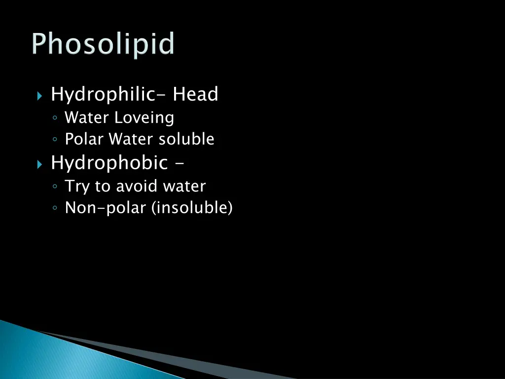 hydrophilic head water loveing polar water