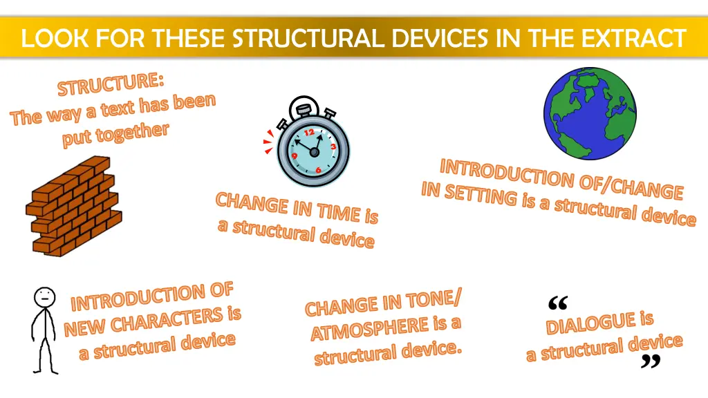 look for these structural devices in the extract