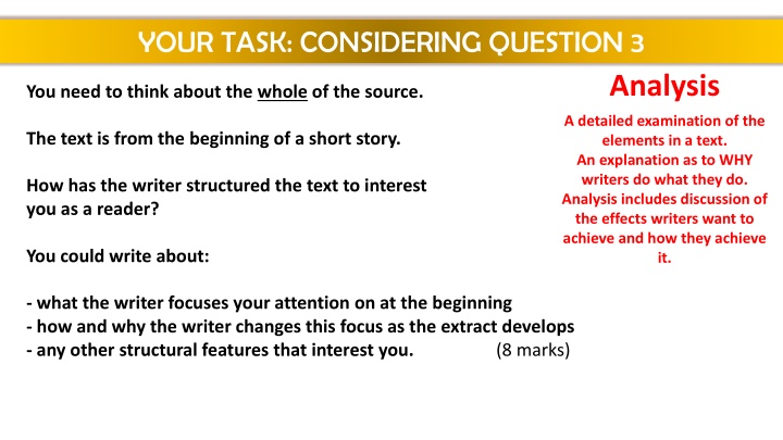 your task considering question 3