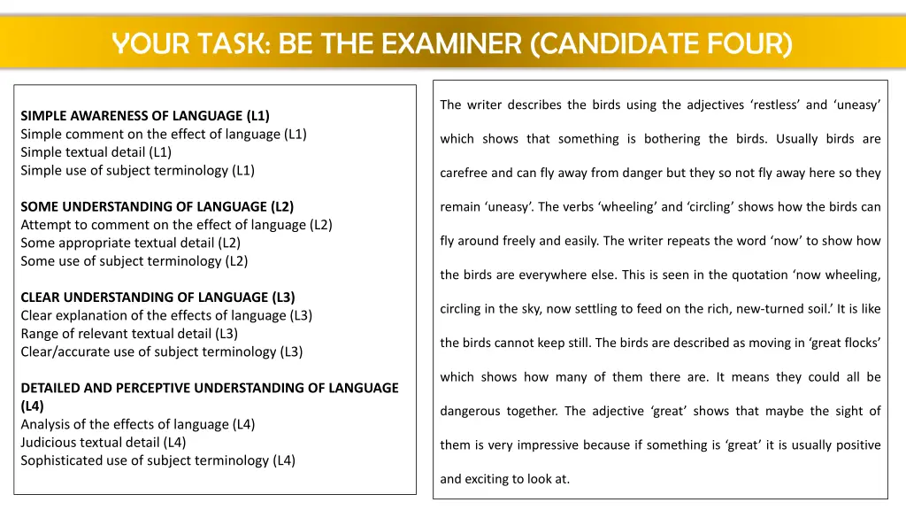 your task be the examiner candidate four