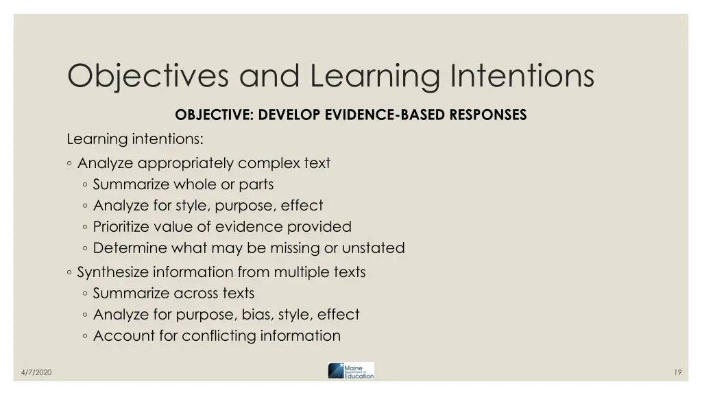 objectives and learning intentions 1