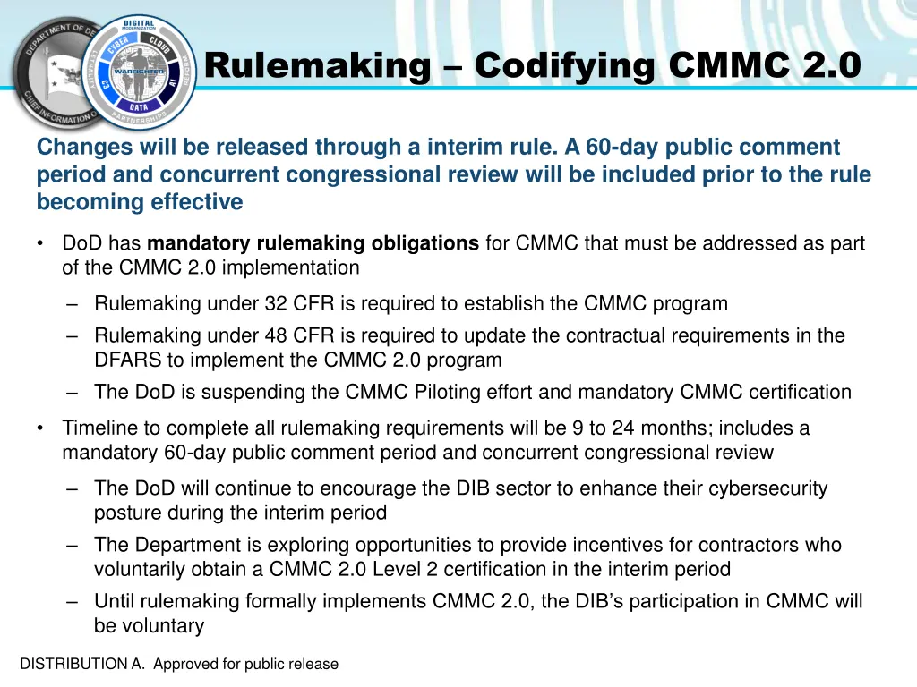 rulemaking codifying cmmc 2 0