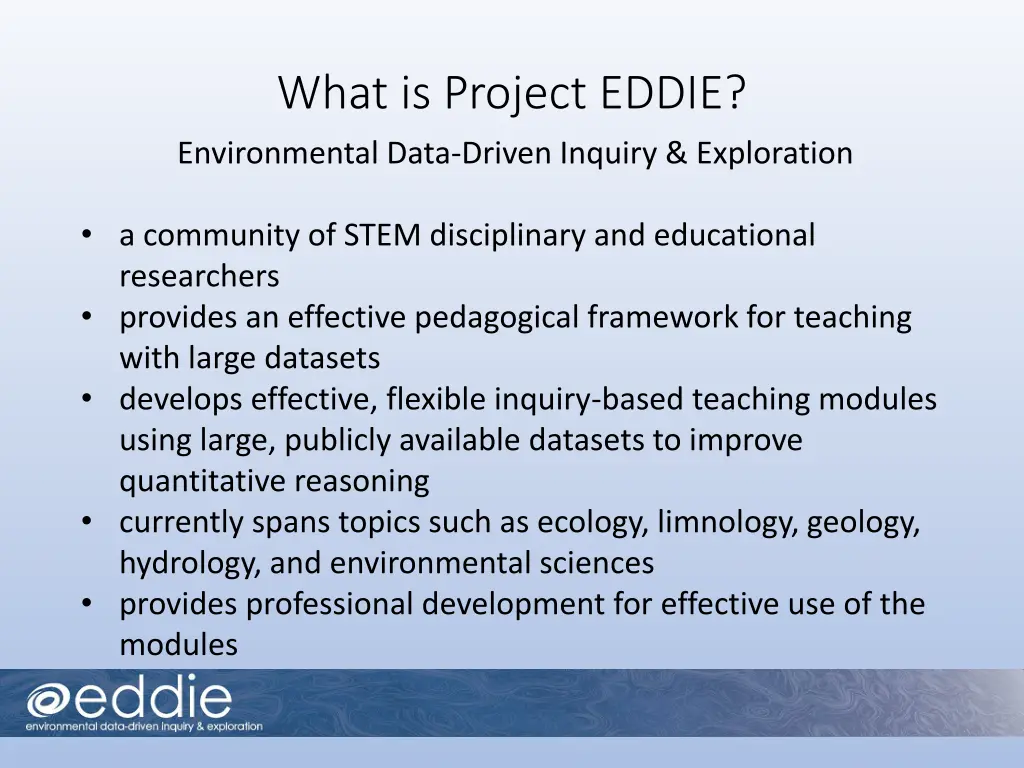 what is project eddie environmental data driven