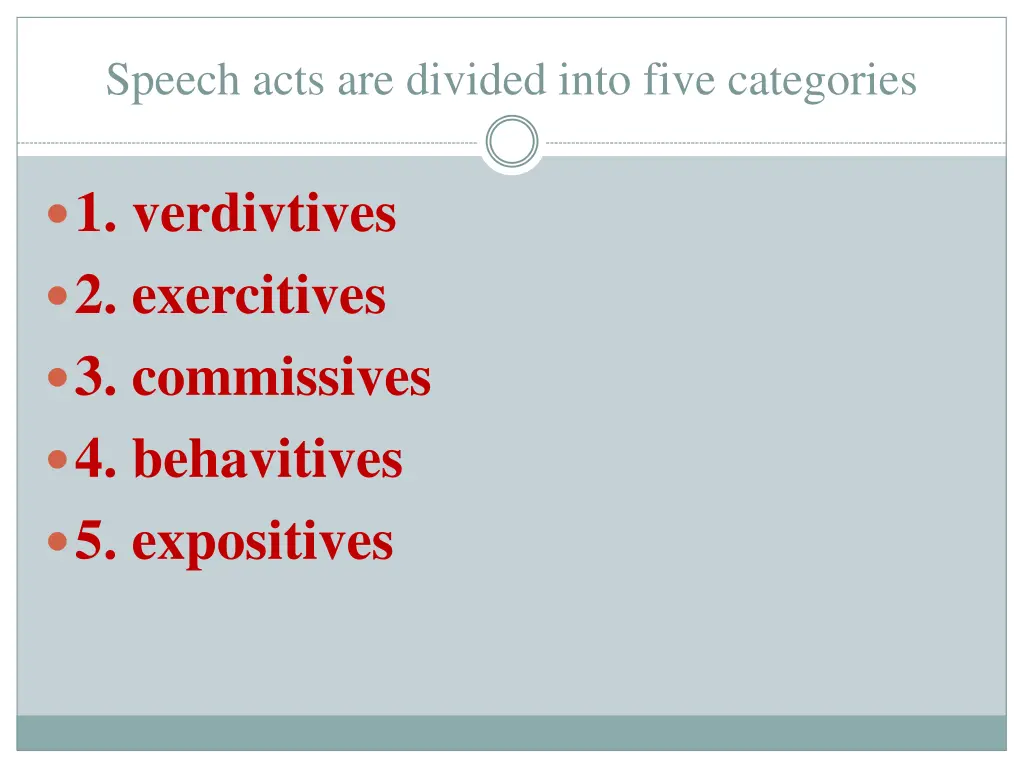 speech acts are divided into five categories