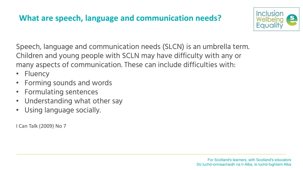 what are speech language and communication needs