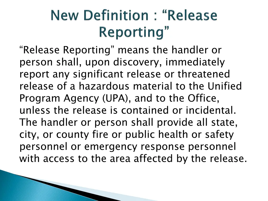 release reporting means the handler or person