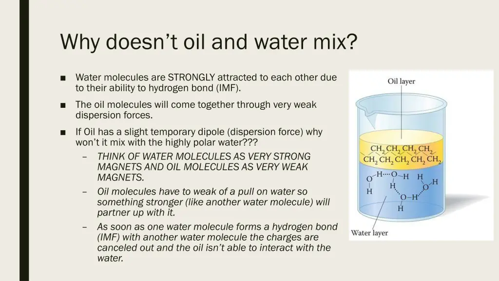 why doesn t oil and water mix 1