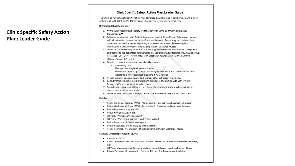 clinic specific safety action plan leader guide